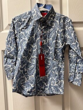 ELIE BALLEH Blue Paisley Casual Button-Down Shirt